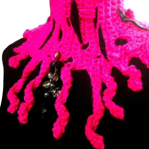 Unique Fashion Crochet Collar, Pink and Black Neck Wrap, Handmade Accessory - Picture 2 of 5